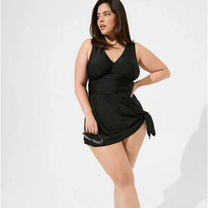 Torrid Wireless Asymmetrical Swim Dress With Brief One Piece Black